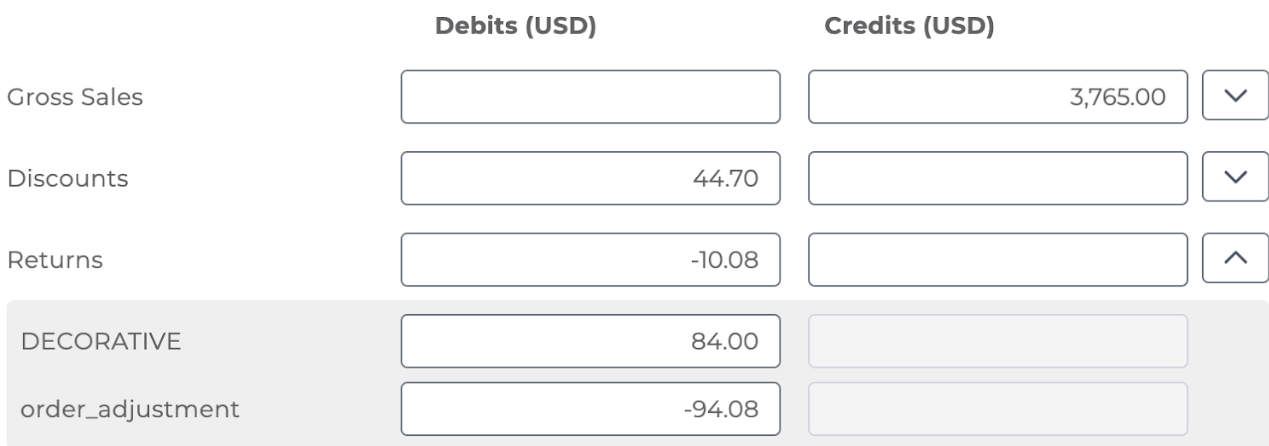 Screenshot showing an order adjustment under refunds in Bookkeep
