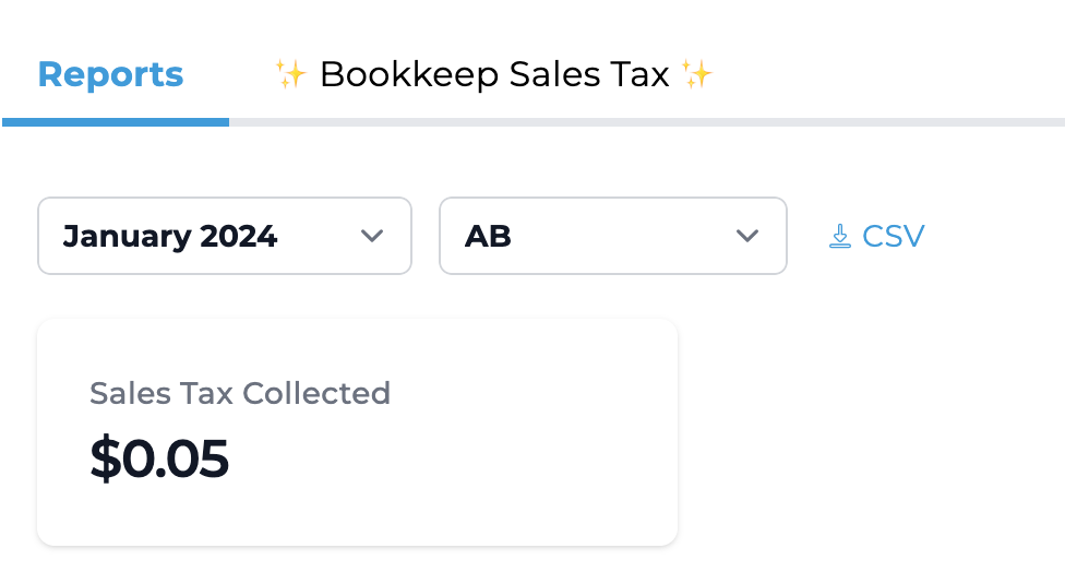 Screenshot showing the tax Reports tab
