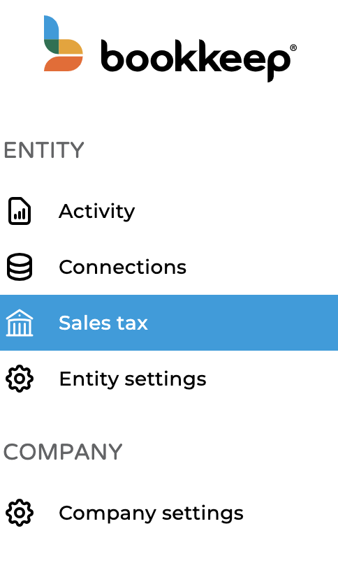 Screenshot showing Sales tax navigation item