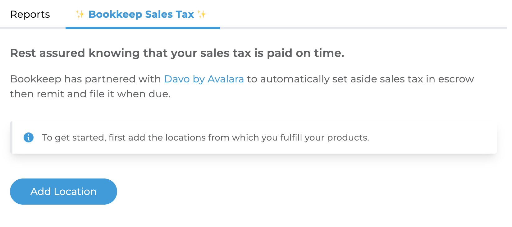 Screenshot showing Tax locations view