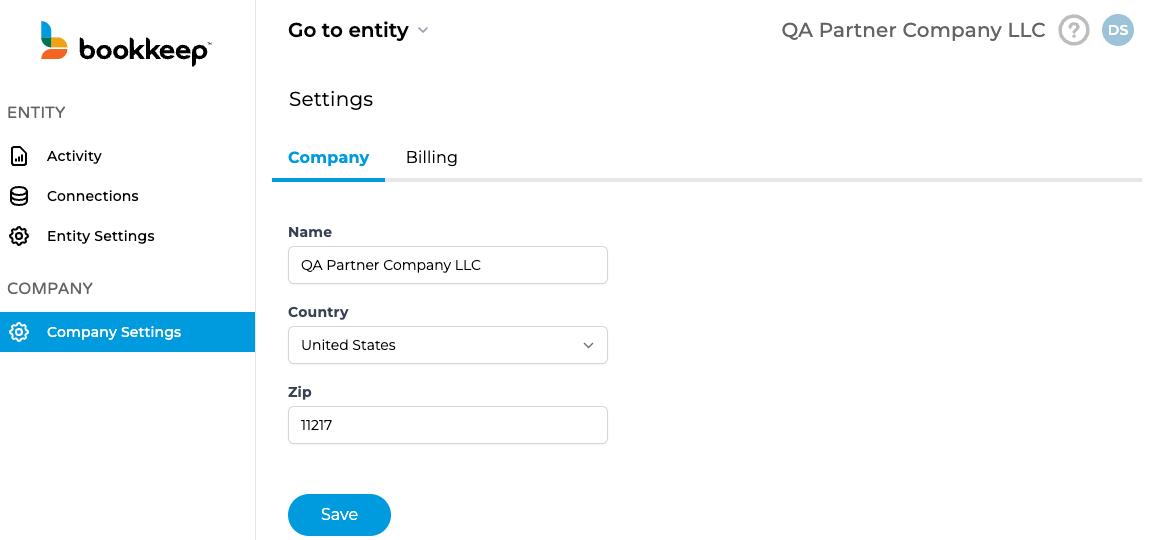 Screenshot showing company general settings