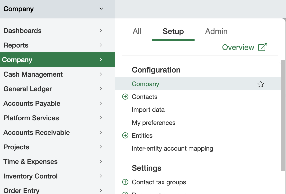 Intacct applications - company - setup -company