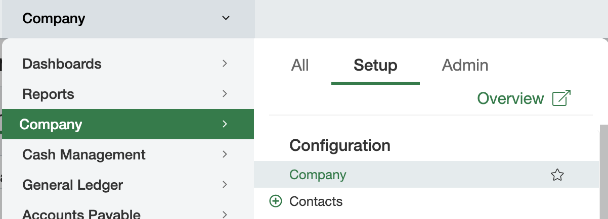 Intacct Applications - Company - Setup - Company