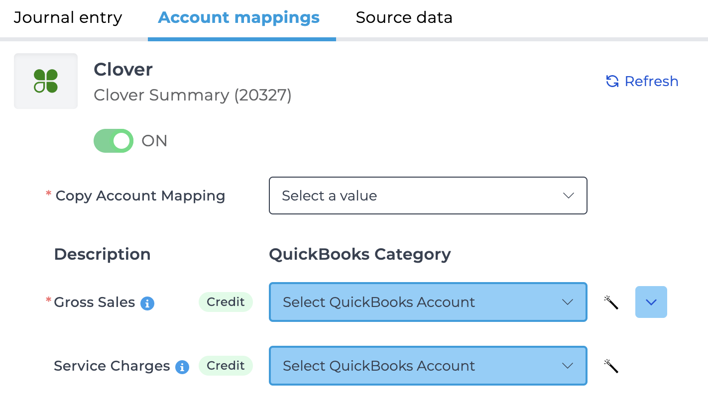 Screenshot of Bookkeep showing the Account Mapping view with the copy mapping ability