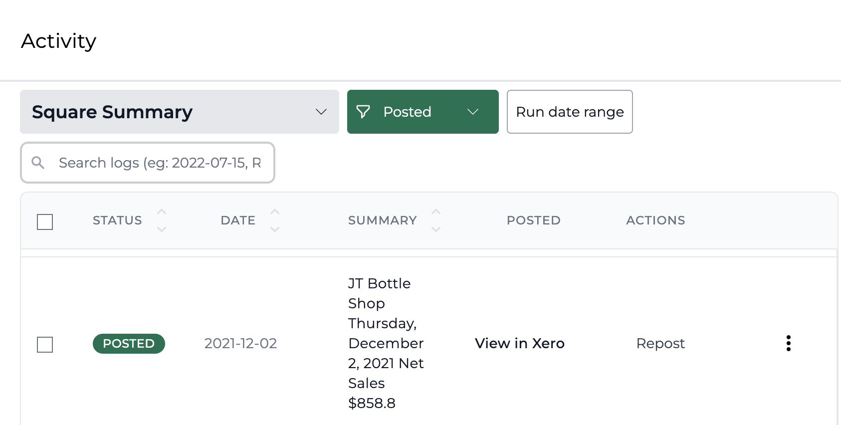 Screenshot showing a posted journal entry in Xero