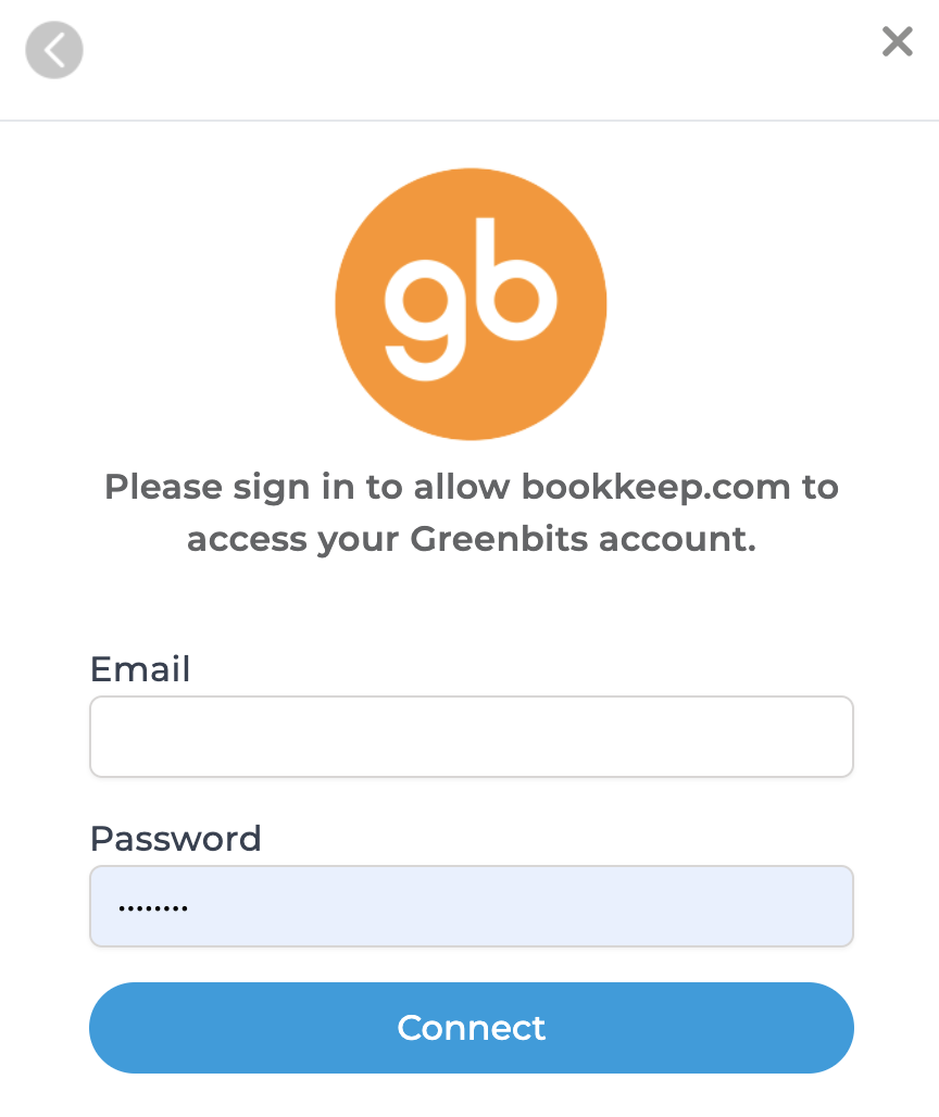 Authorization page for Greenbits login