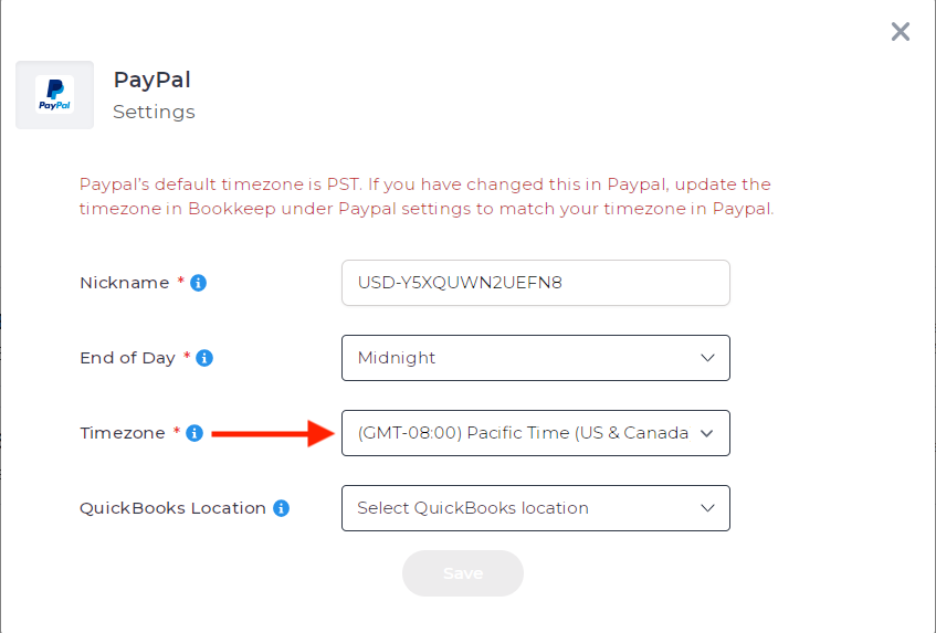 Set PayPal timezone
