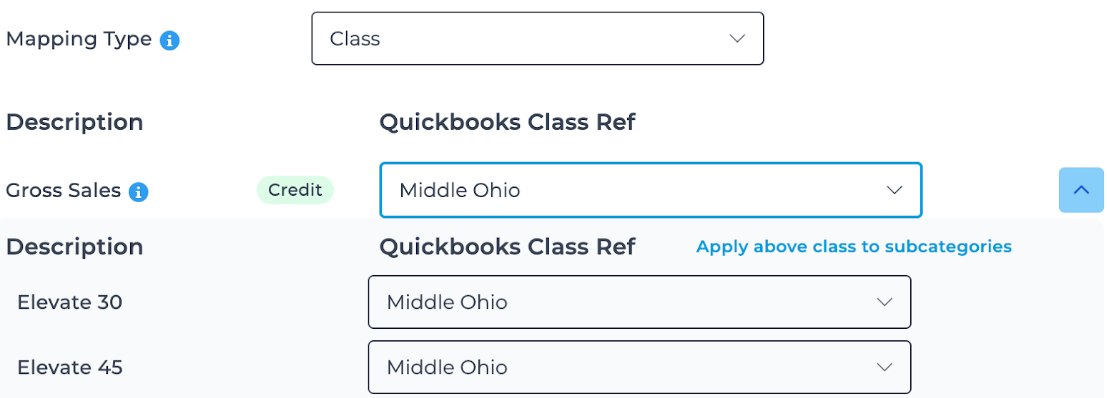 Screenshot showing the option to apply the same class to subcategories in Bookkeep