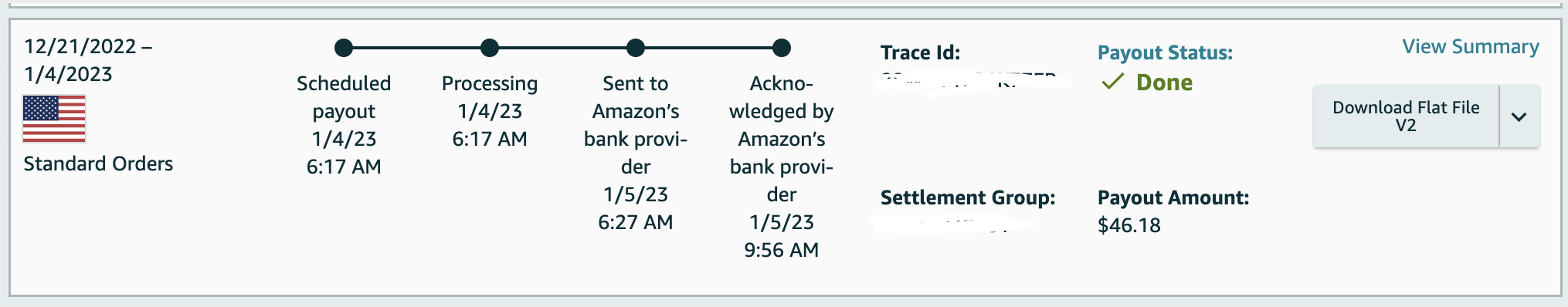 Screenshot showing the list of payouts in Amazon Seller