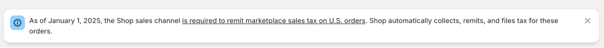 Shopify Shop channel sales tax notice