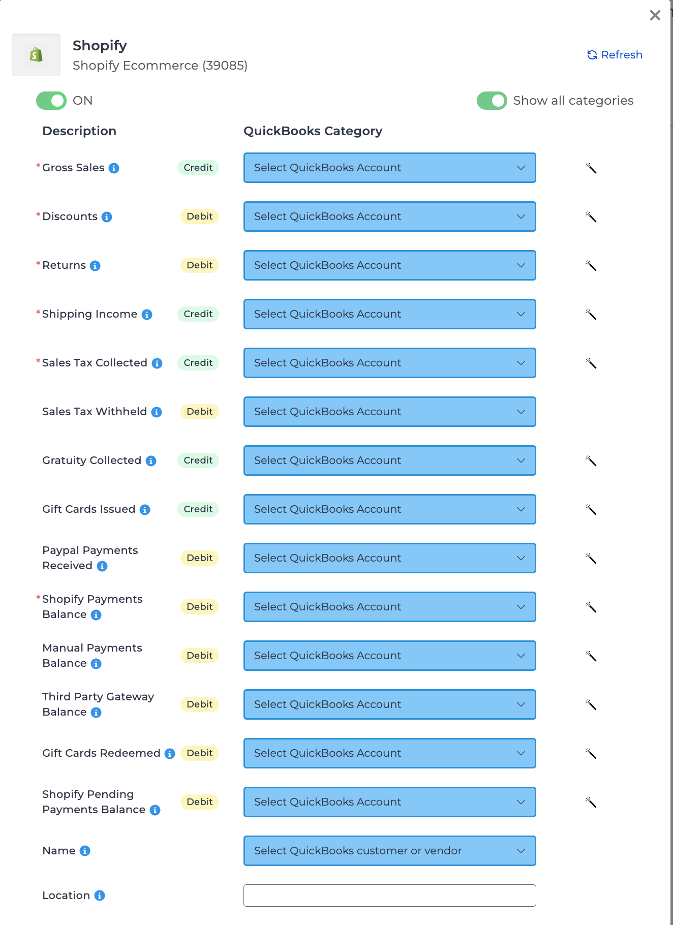 Example mapping for sales summary