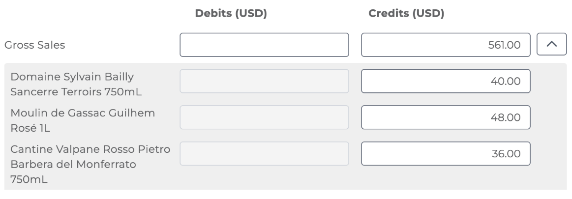 Journal entry posting example using item names for subcategories