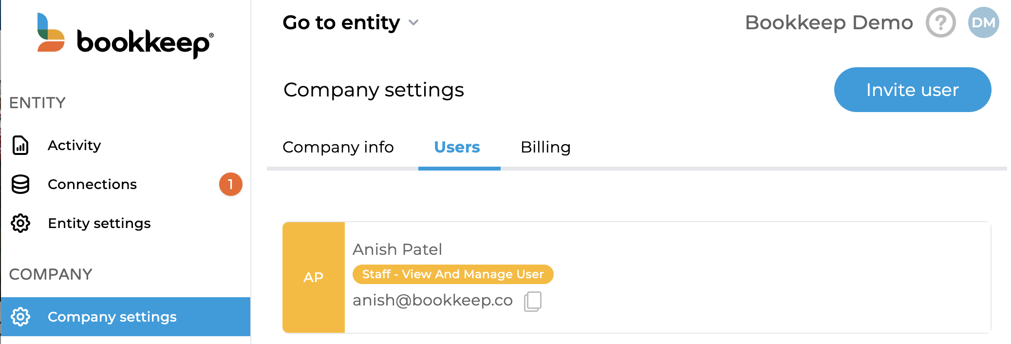 Bookkeep &#39;Users&#39; tab for managing roles and access
