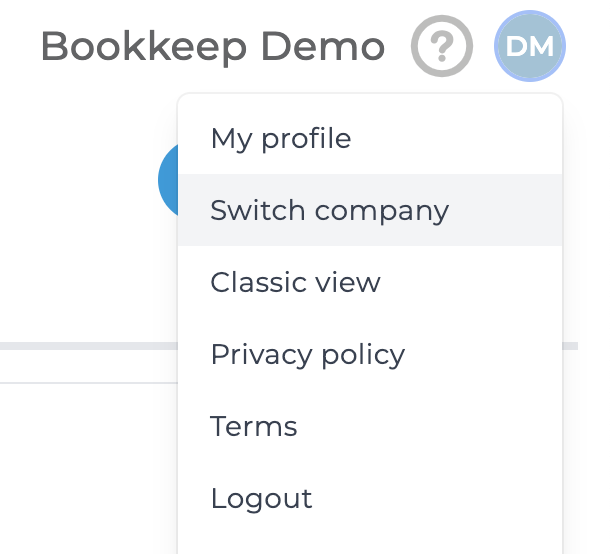Bookkeep dropdown for switching companies